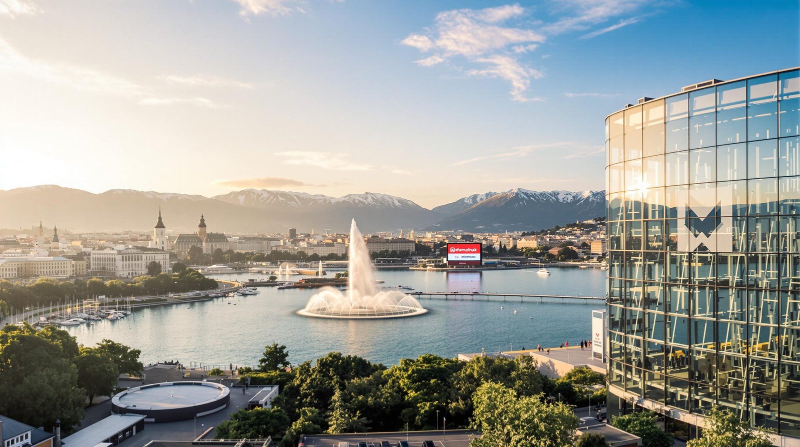 Vue panoramique de Genève avec des références à Infomaniak