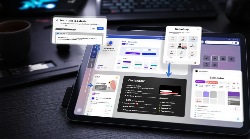 Comparaison des interfaces Divi, Gutenberg et Elementor