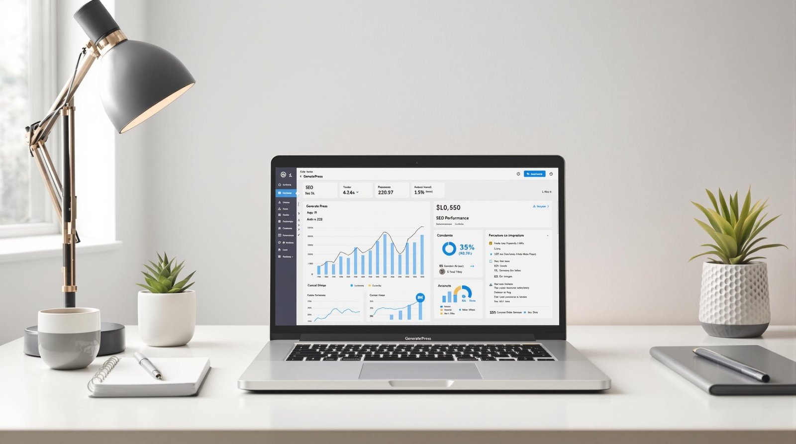 Tableau de bord GeneratePress avec graphiques SEO