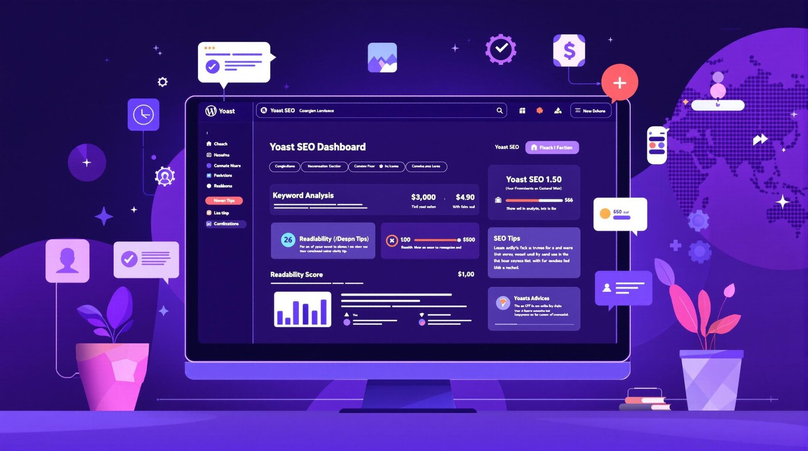 Tableau de bord WordPress avec Yoast SEO