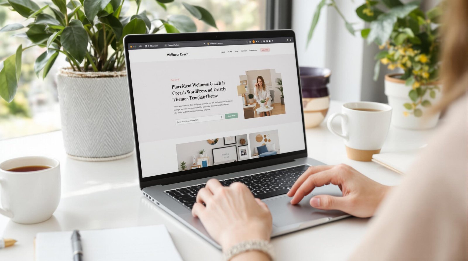 Coach de bien-être travaillant sur son site WordPress