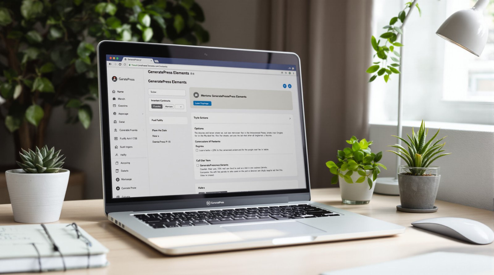 Interface WordPress avec GeneratePress Elements