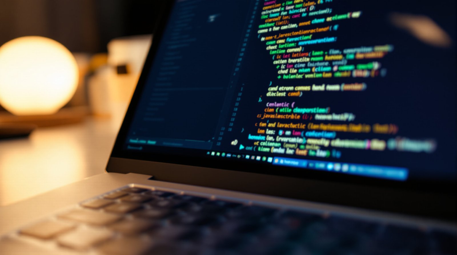 Un ordinateur portable affiche du code WordPress coloré sur son écran dans un environnement de développement moderne et éclairé.